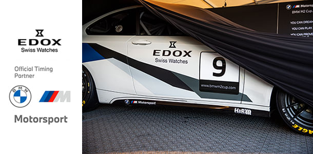 El logotipo de Edox presente en autos de carreras BMW