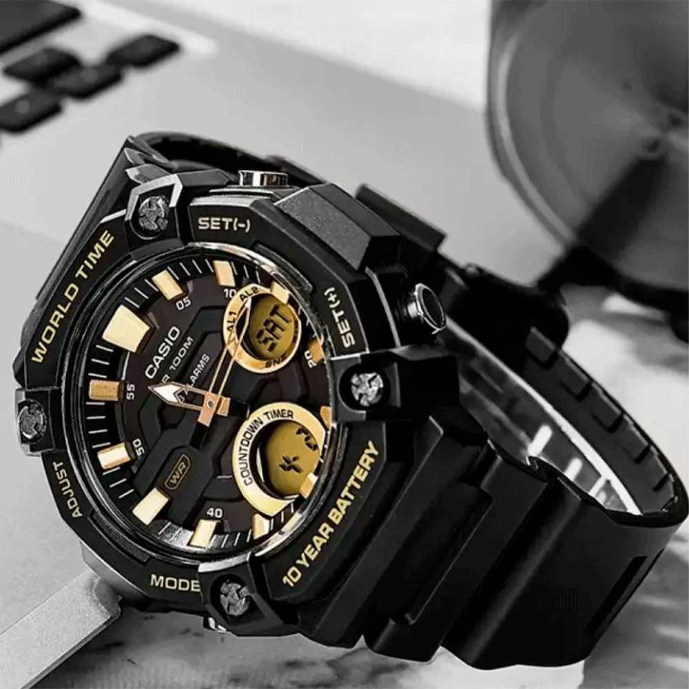 Reloj Casio analógico digital con esfera negra de cuarzo AEQ-120W-1AV