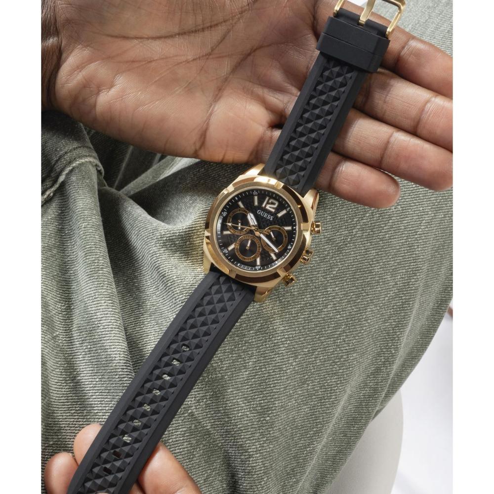 Guess Orologio Uomo W0922G7 - Cassa Acciaio Oro Rosa, Cinturino Pelle Blu, Quadrante Bianco